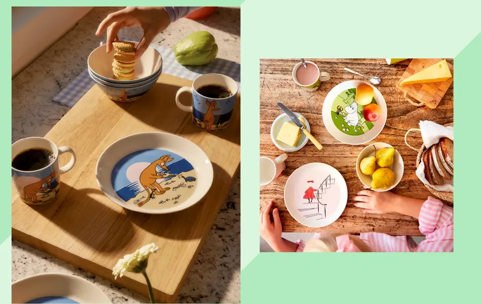 Moomin produkter på et bord
