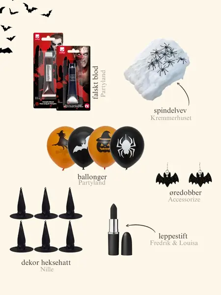 Kollasj med utstyr til halloween