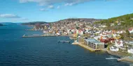 Bildet viser dronefoto av boligprosjektet Lehmanns Brygge i Drøbak.
