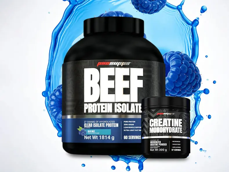 Proteinpulver og kreatin med bærsmak