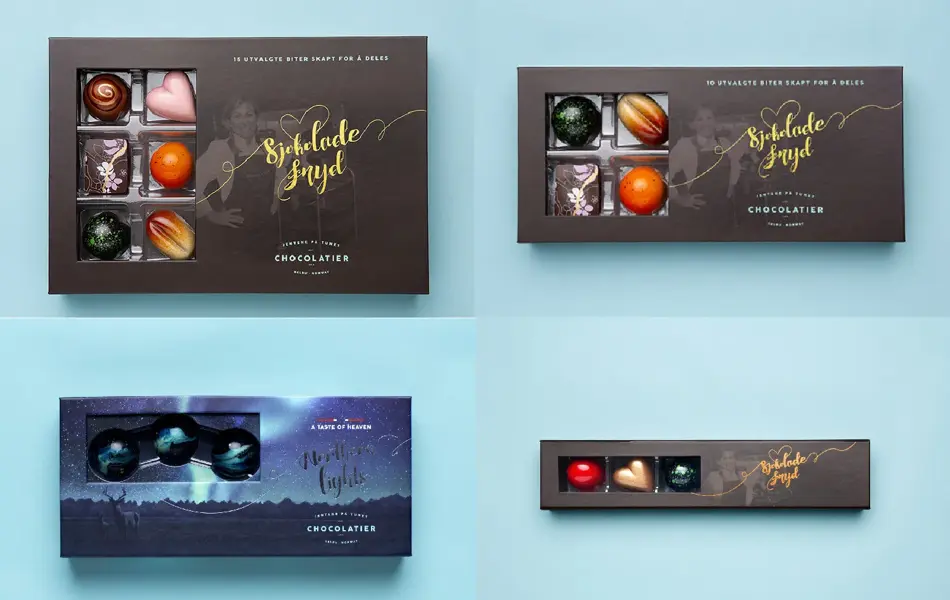 pakker med herlig sjokolade fra jentene på tunet