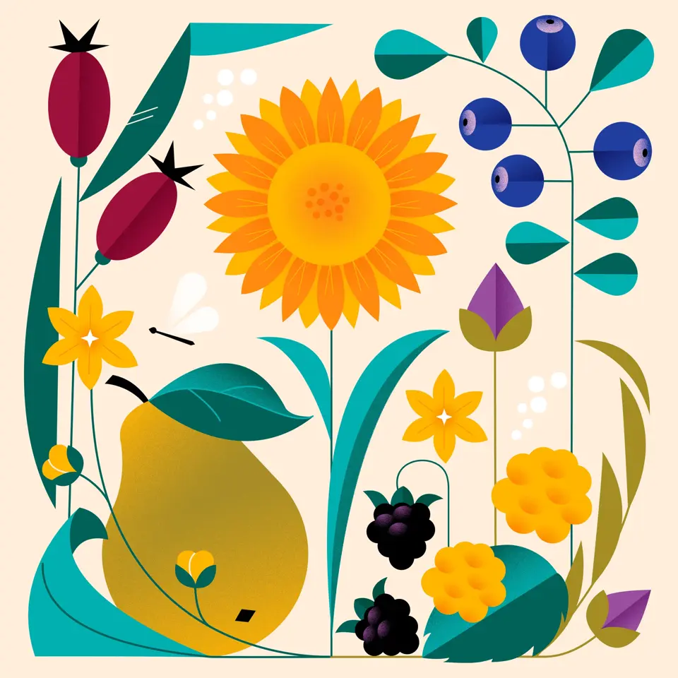 Blomster og frukt i høstfarger