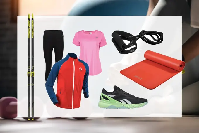 kollasj av treningsutstyr fra sportsbutikkene på storo storsenter