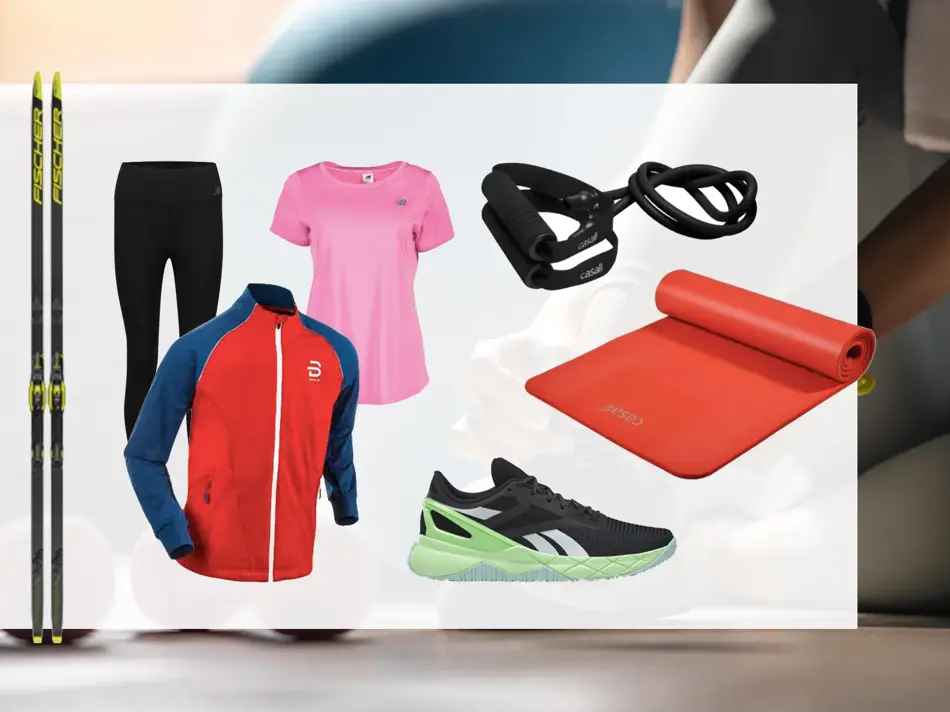 kollasj av treningsutstyr fra sportsbutikkene på storo storsenter