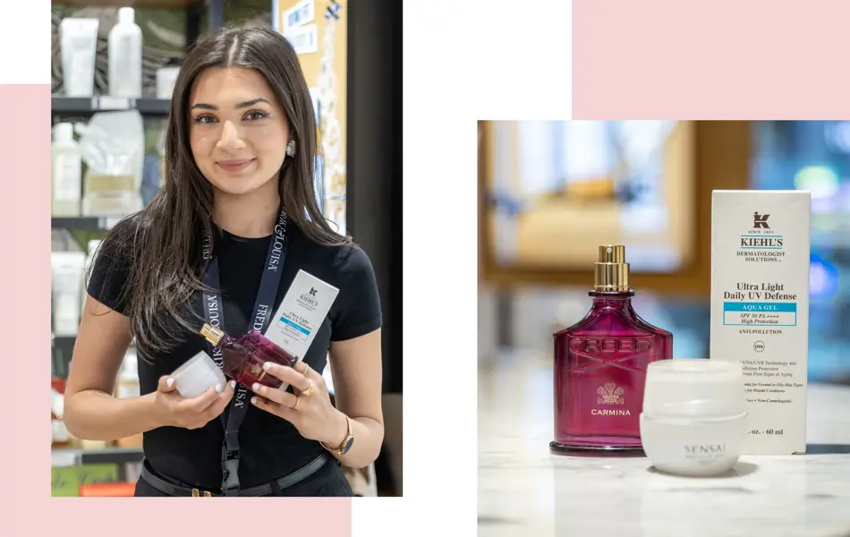 Ansatt viser produkter fra Fredrik & Louisa