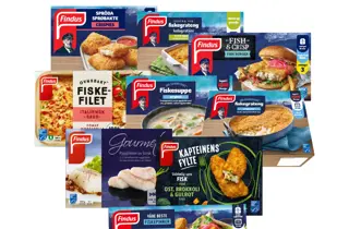 Utvalg av fiskeretter og fiskeprodukter fra Findus.