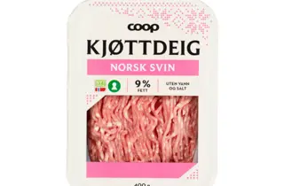 Pakke med kjøttdeig av svin fra Coop.