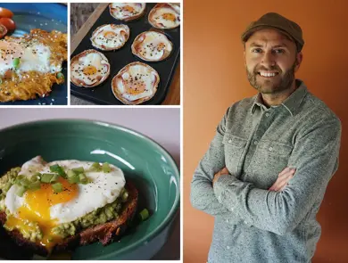 Søtpotetlapper med egg, eggmuffins, toast med avokado og egg, hobbykokk Steffen Johansen