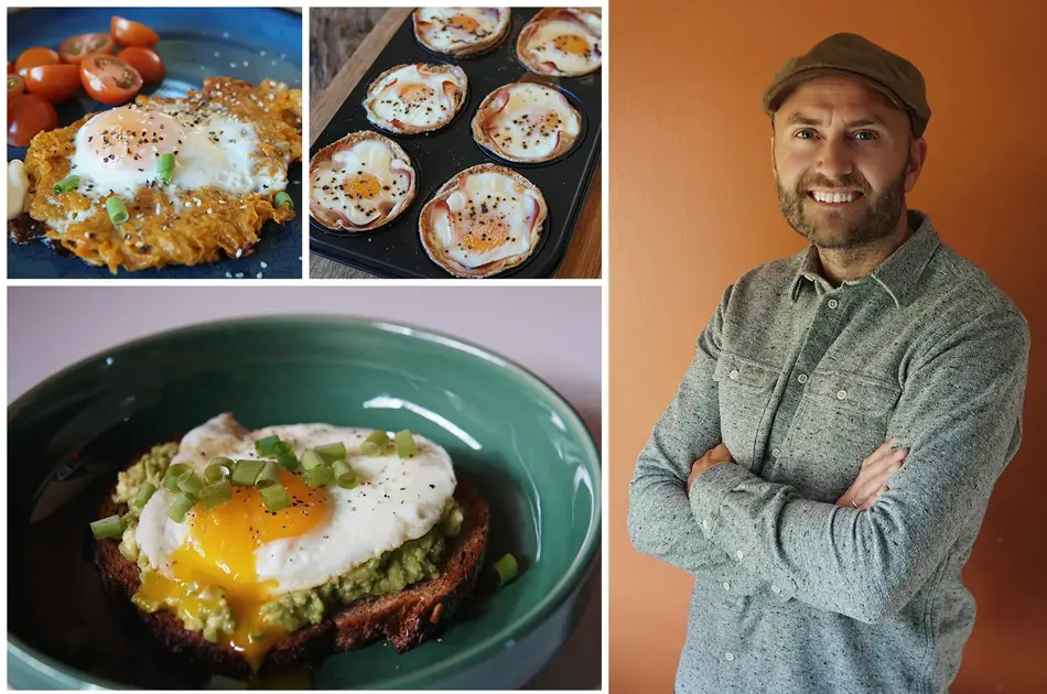 Søtpotetlapper med egg, eggmuffins, toast med avokado og egg, hobbykokk Steffen Johansen