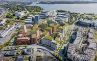 Illustrasjonsbilde av boligprosjektet Flytårnet Stasjon. Et samarbeidsprosjekt mellom OBOS og Thon Bolig.