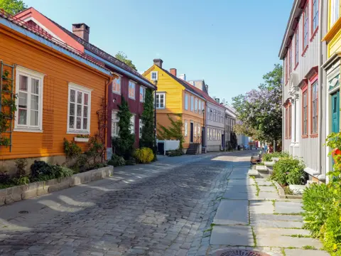 Bakklandet , old neighbourhood in Trondheim, with small wooden houses and narrow streets. it is among the major tourist attractions in the city.