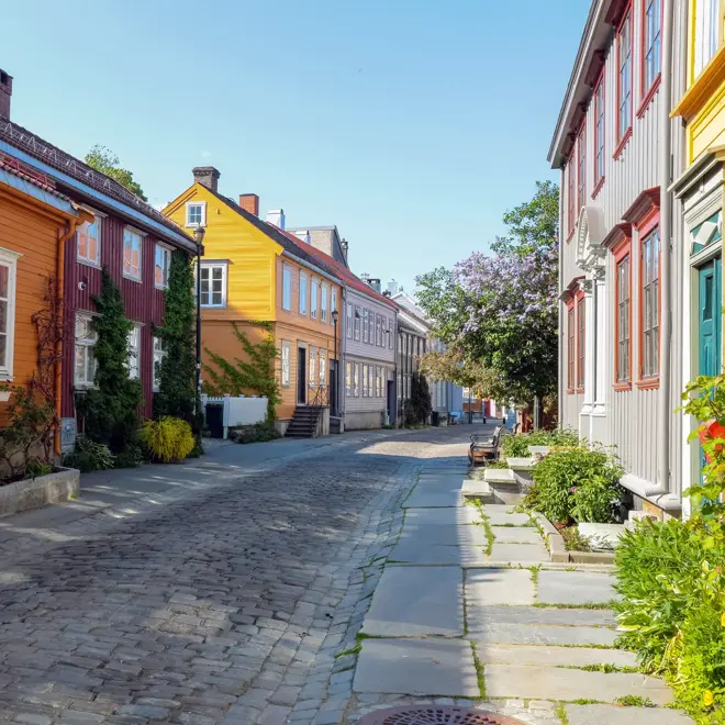 Bakklandet , old neighbourhood in Trondheim, with small wooden houses and narrow streets. it is among the major tourist attractions in the city.