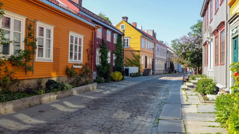 Bakklandet , old neighbourhood in Trondheim, with small wooden houses and narrow streets. it is among the major tourist attractions in the city.