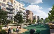 Illustrasjon av Skårerløkka PREMIUM eksteriør, fellesområde og lekeplass