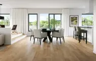 3D illustrasjon av spisestuen i en leilighet i boligprosjektet Parkodden i Lillestrøm.