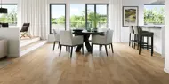 3D illustrasjon av spisestuen i en leilighet i boligprosjektet Parkodden i Lillestrøm.