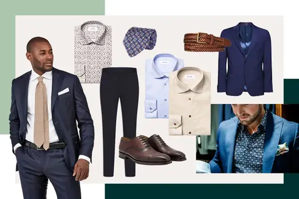 Bilder av dress, skorter, slips, belter og sko