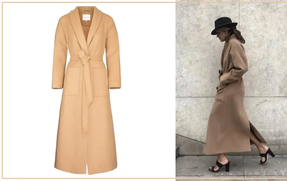 Kollasj av maxikåpe produktbilde og dame iført kåpe