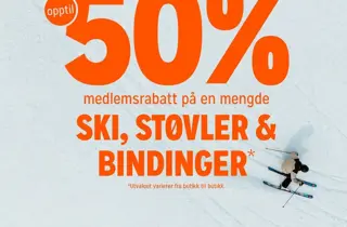 50% medlemsrabatt på en mengde ski, støvler og bindinger 