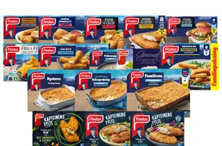 Utvalg av fiskeprodukter og fiskeretter fra Findus.
