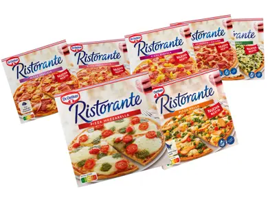 Utvalg av Ristorante frossenpizza i ulike smaker.
