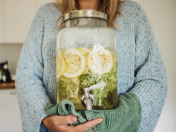 Elderflower in a jar making lemonade juice