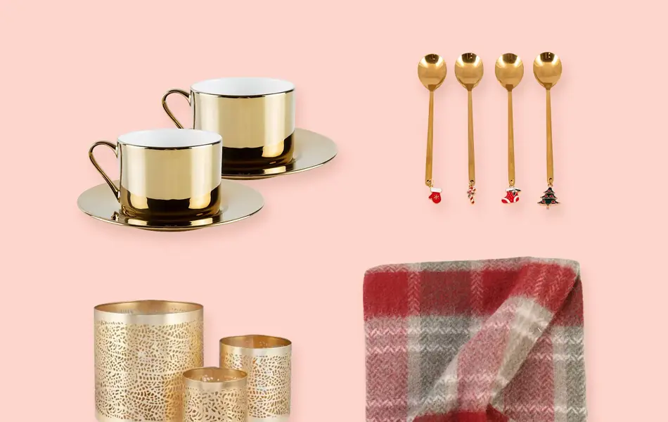 Kollasj med julegavetips med interiørprodukter