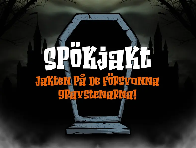 Spökjakt, en spöklik bakgrund med en gravsten på