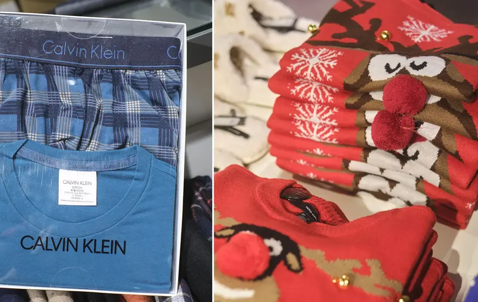 calvin klein pyjamas og røde julegensere med reinsdyr