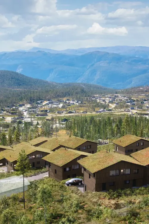 Oversiktsbilde over hyttefelt på Turufjell.