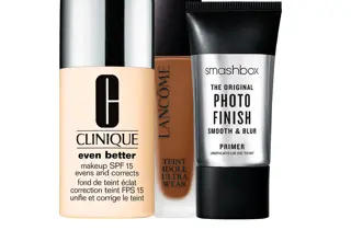 Foundation, concealer og primer fra Clinique, Lancôme og Smashbox.
