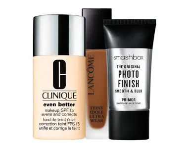 Foundation, concealer og primer fra Clinique, Lancôme og Smashbox.