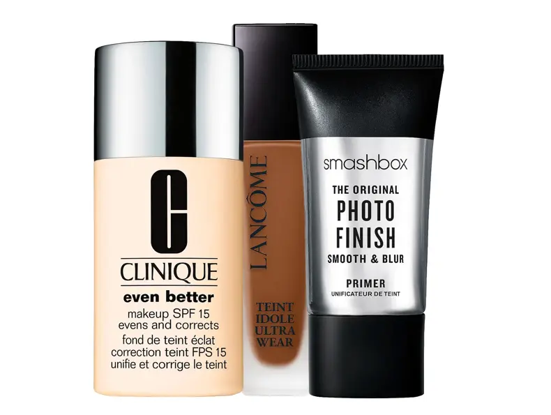 Foundation, concealer og primer fra Clinique, Lancôme og Smashbox.
