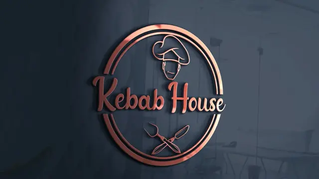 Rustrød logo av "Kebab House" med mørkeblå bakgrunn