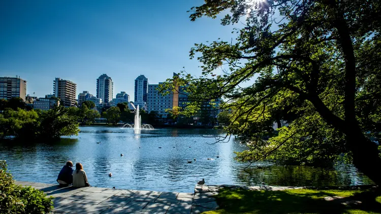Breiavatnet is a small lake in the city centre of Stavanger, Norway. By the lake lies Stavanger Cathedral, Stavanger train station, Stavanger Cathedral school and the city park.