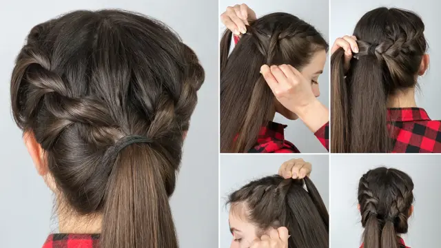 simple twisted hairstyle tutorial step by step. Easy hairstyle for long hair. Pony tail with braid. Hair tutorial
