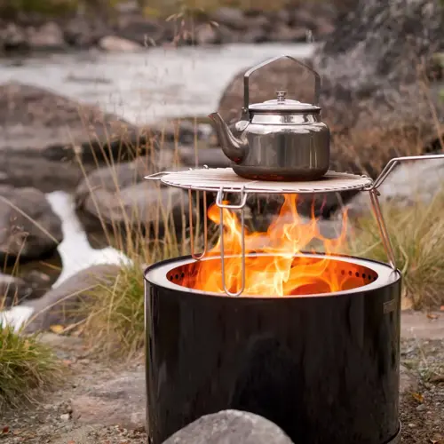 Bålpanne med vannkanne som varmes