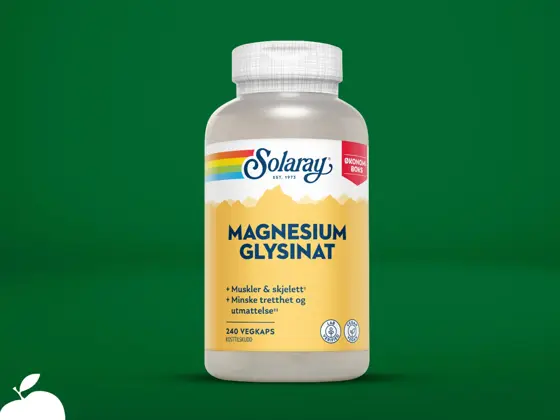 Kosttilskudd med magnesiumglysinat fra Solaray.