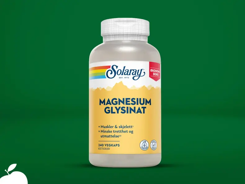 Kosttilskudd med magnesiumglysinat fra Solaray.