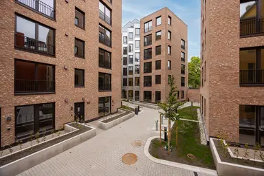 Bilde fra gårdsrommet i boligprosjektet Brugata 3. 