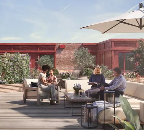 Illustrasjon av takterrasse på Heggedal Hage