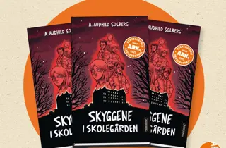 Tre eksemplarer av boken "Skyggene i skolegården" av A. Audhild Solberg.