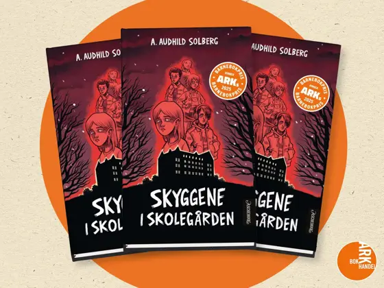 Tre eksemplarer av boken "Skyggene i skolegården" av A. Audhild Solberg.