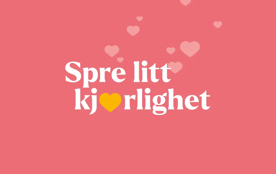 Grafisk bilde med teksten "Spre litt kjærlighet" og hjerter