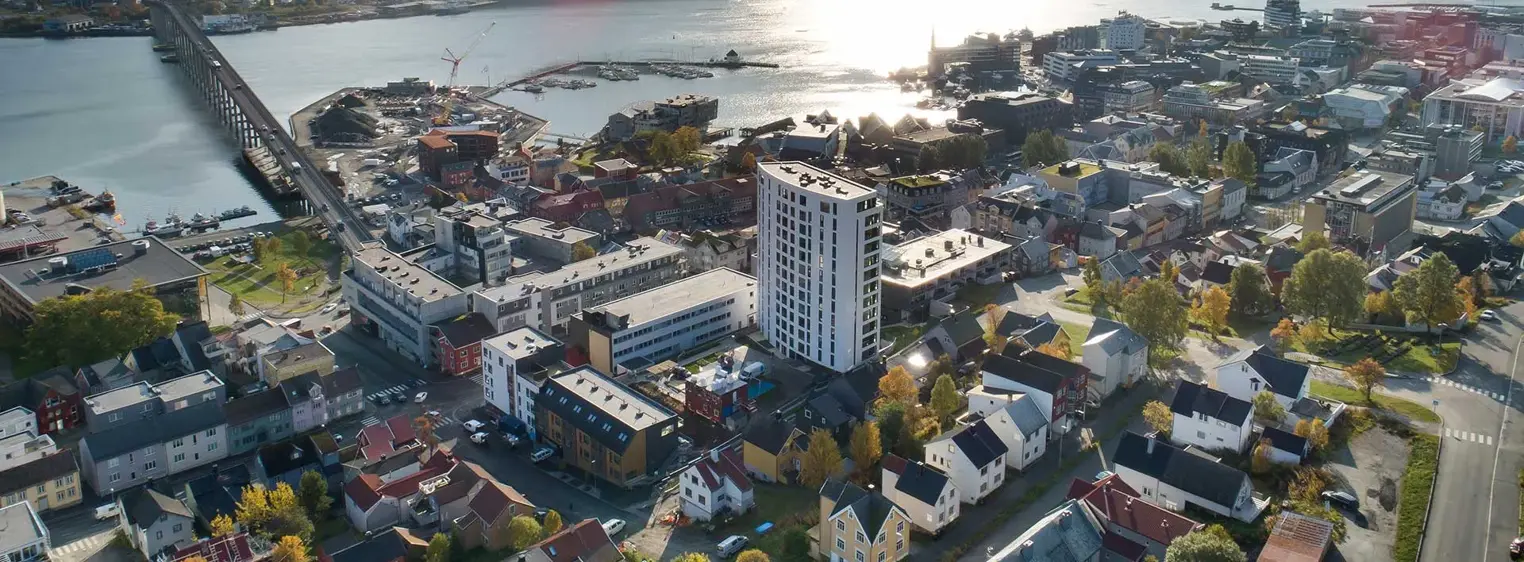 Bildet viser et oversiktsbilde av boligprosjektet Solseilet i Tromsø.