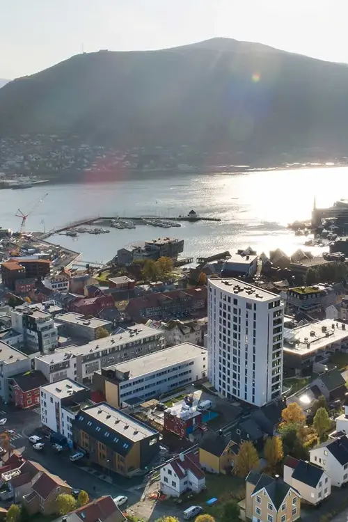 Bildet viser et oversiktsbilde av boligprosjektet Solseilet i Tromsø.