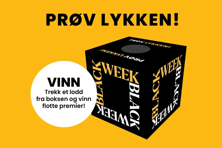 Grafisk bilde med en boks og teksten "Prøv lykken"