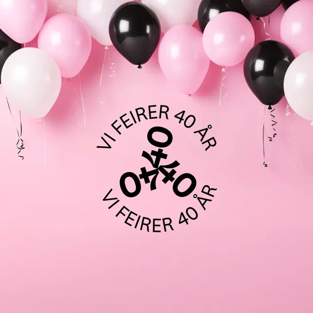 Rosa bakgrunn med ballonger i toppen og logo til kundeklubb i midten
