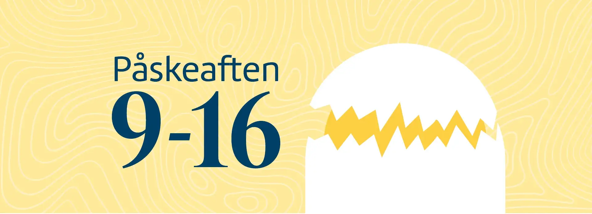 Påskeaften 9-16 på gul bakgrunn