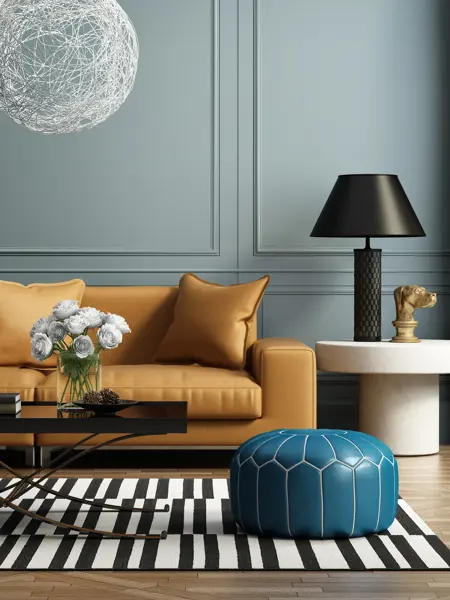 3d rendering of a contemporary luxury living room with leather sofa